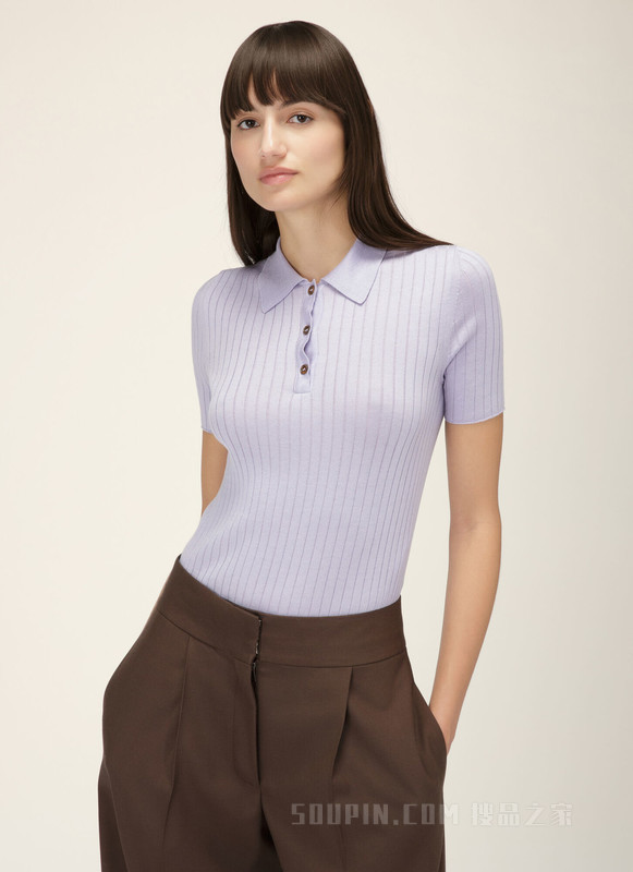 罗纹针织 Polo 衫 淡紫色丝棉混纺 Polo 衫
