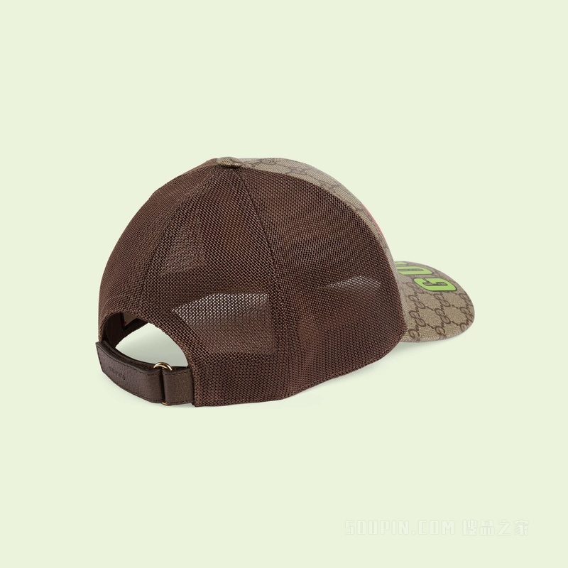 Gucci草莓印花Supreme棒球帽 米色和乌木色