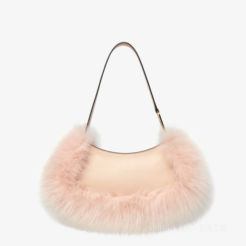 Fendi O'Lock Swing 浅粉红色皮革和狐狸皮革手拿包