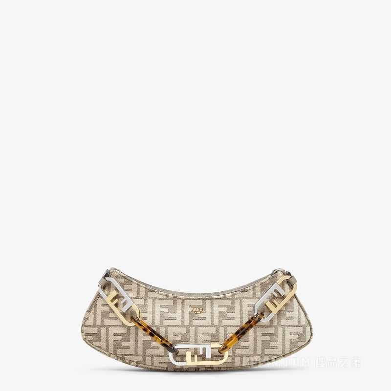 Fendi O'Lock Swing 鸽子灰织锦布料手拿包