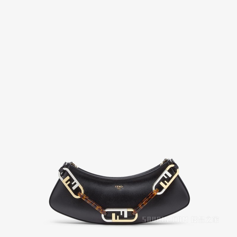 Fendi O'Lock Swing 黑色皮革手拿包