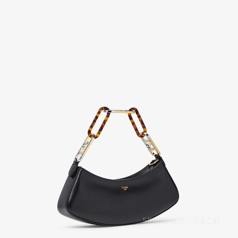 Fendi O'Lock Swing 黑色皮革手拿包