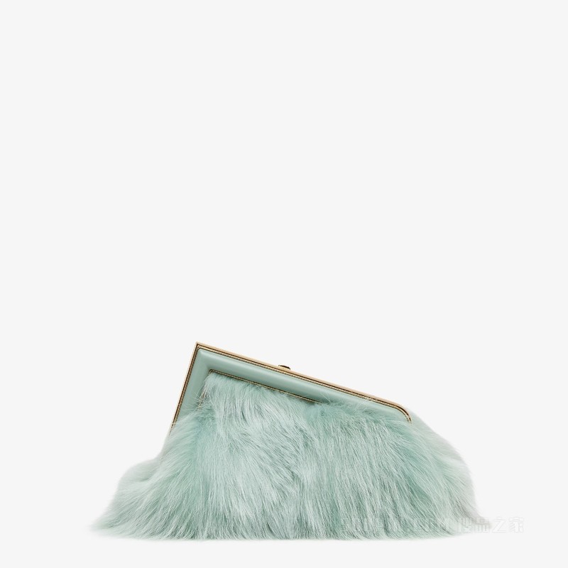 Fendi First小号手袋 薄荷绿狐狸皮草手袋