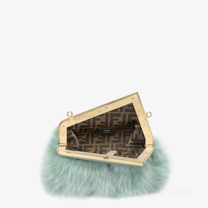 Fendi First小号手袋 薄荷绿狐狸皮草手袋