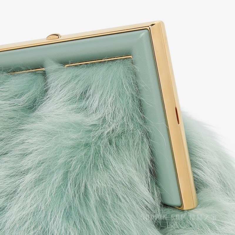 Fendi First小号手袋 薄荷绿狐狸皮草手袋