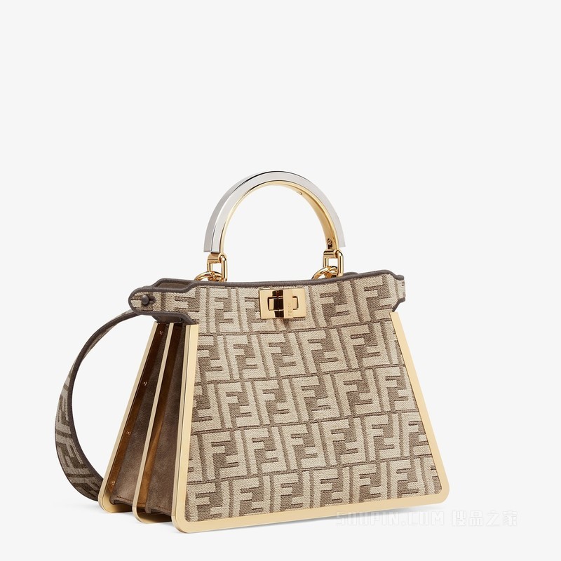 FENDI　手袋 FENDI/芬迪】Peekaboo ISeeU中号手袋黑色和米色交织皮革手袋
