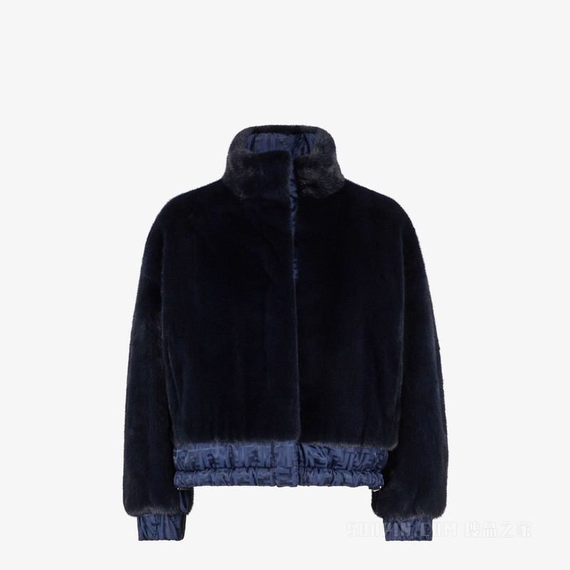 夹克 蓝色貂毛和尼龙夹克
