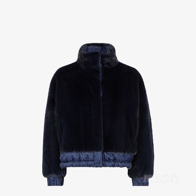 夹克 蓝色貂毛和尼龙夹克