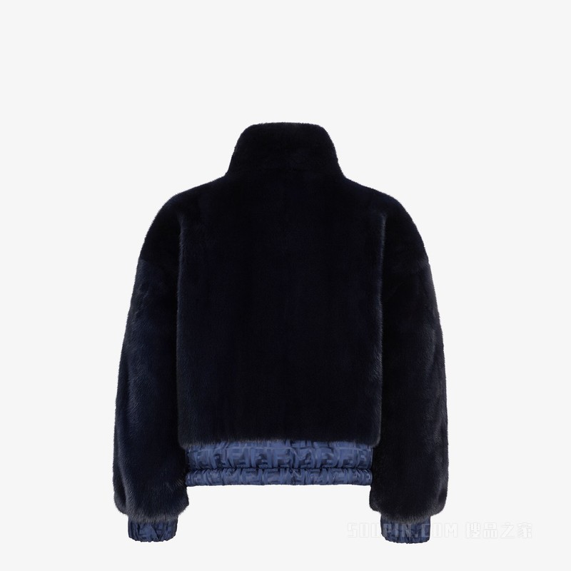 夹克 蓝色貂毛和尼龙夹克