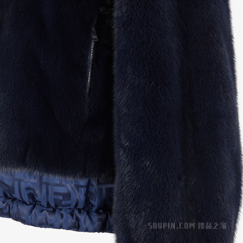 夹克 蓝色貂毛和尼龙夹克