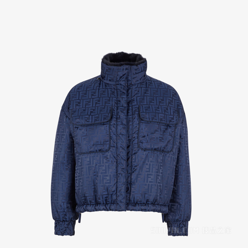 夹克 蓝色貂毛和尼龙夹克