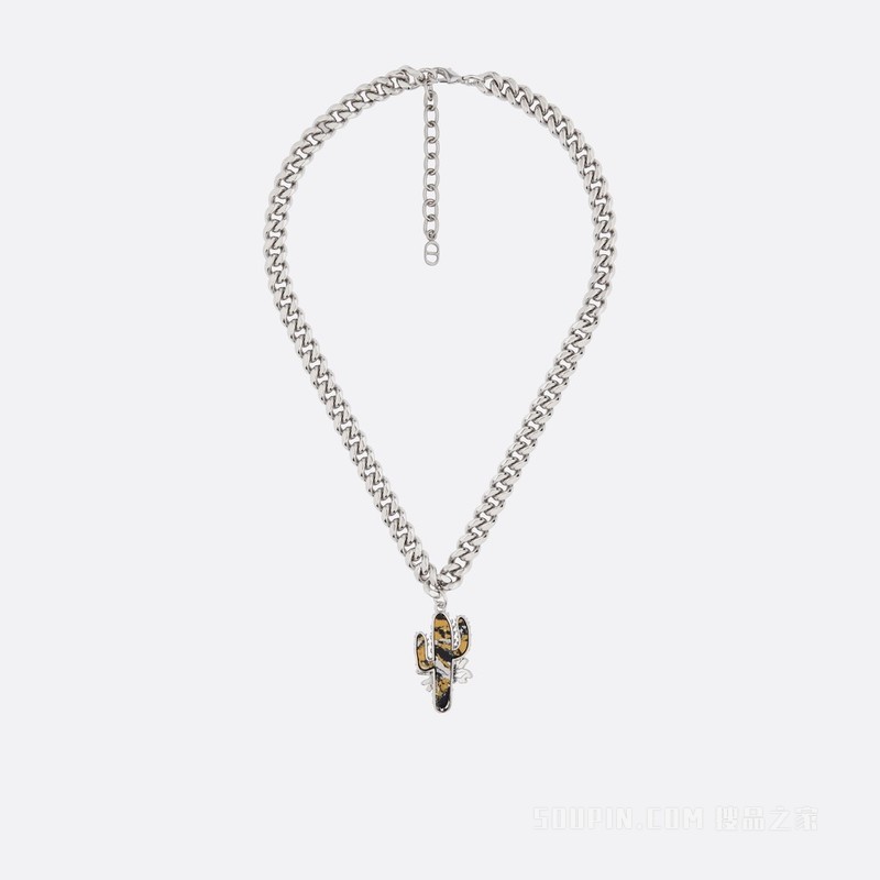 CACTUS JACK DIOR 链环项链 银色饰面黄铜搭配米色石饰和棕色树脂装饰