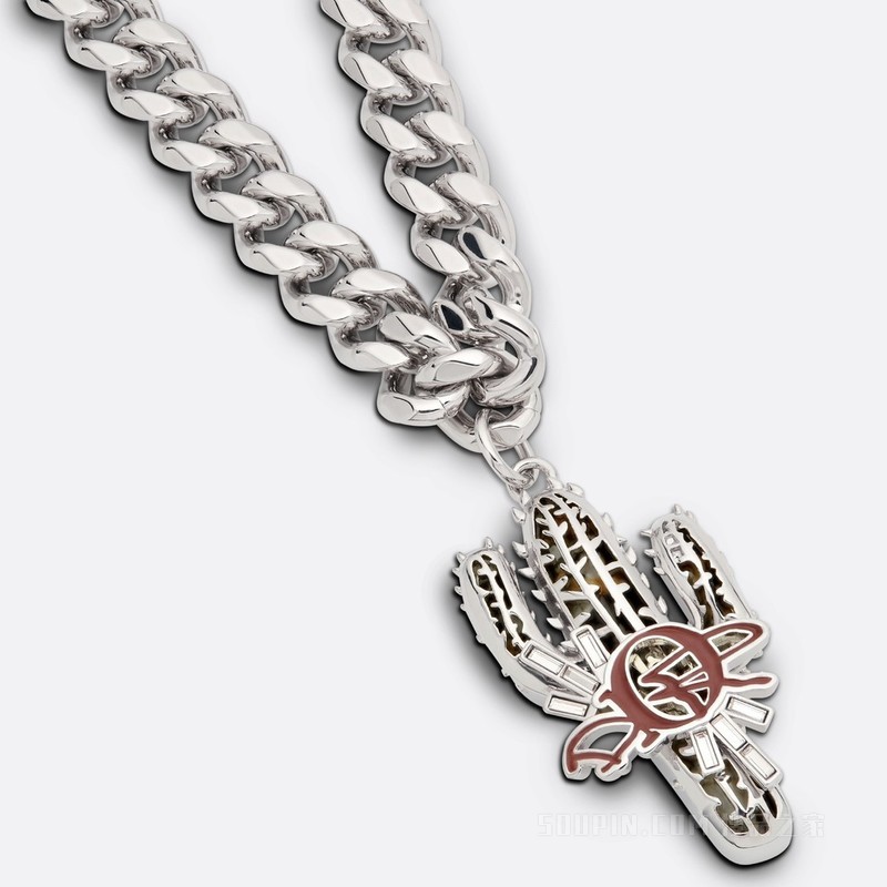 CACTUS JACK DIOR 链环项链 银色饰面黄铜搭配米色石饰和棕色树脂装饰