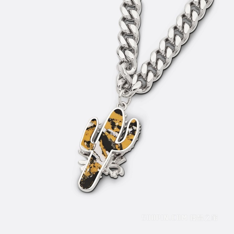 CACTUS JACK DIOR 链环项链 银色饰面黄铜搭配米色石饰和棕色树脂装饰