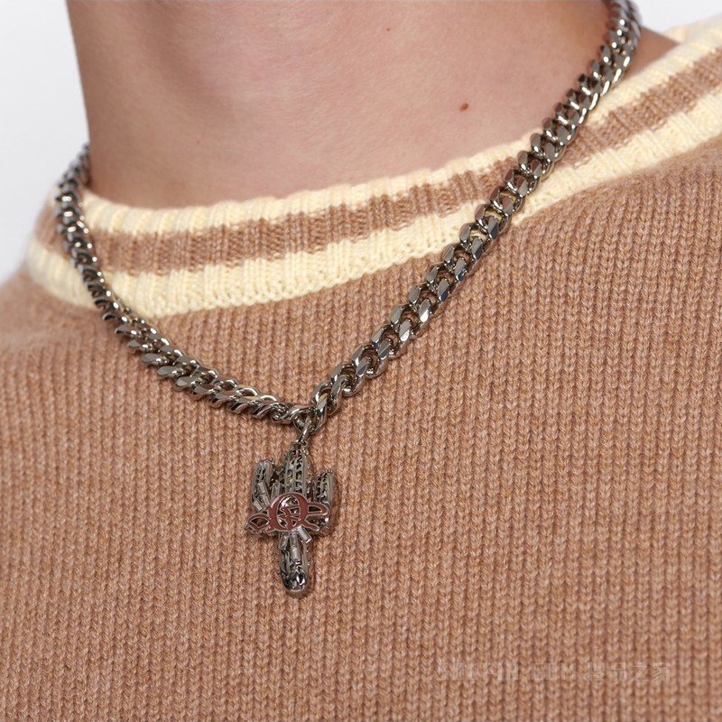 CACTUS JACK DIOR 链环项链 银色饰面黄铜搭配米色石饰和棕色树脂装饰