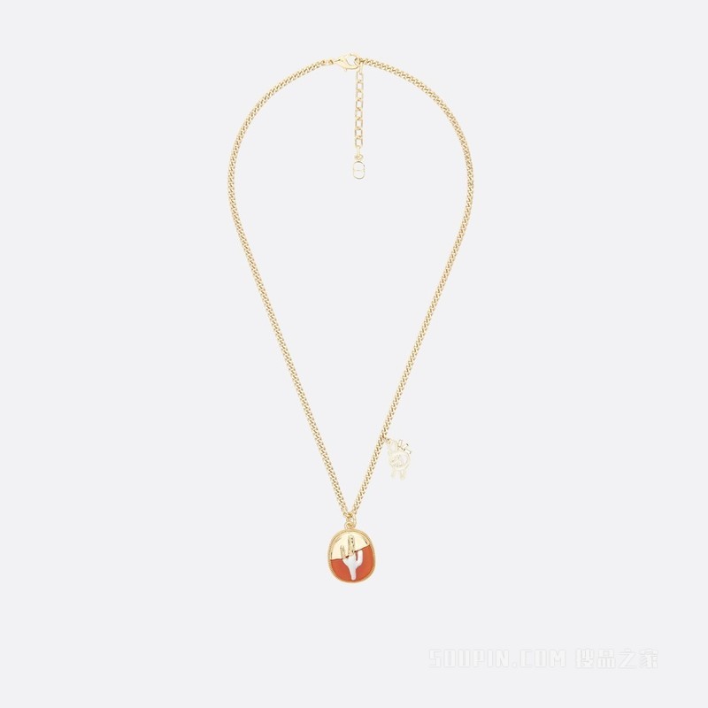 CACTUS JACK DIOR 吊坠项链 金色饰面黄铜, 橙色石饰和白色珍珠母贝装饰