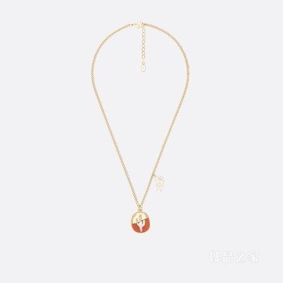 CACTUS JACK DIOR 吊坠项链 金色饰面黄铜, 橙色石饰和白色珍珠母贝装饰
