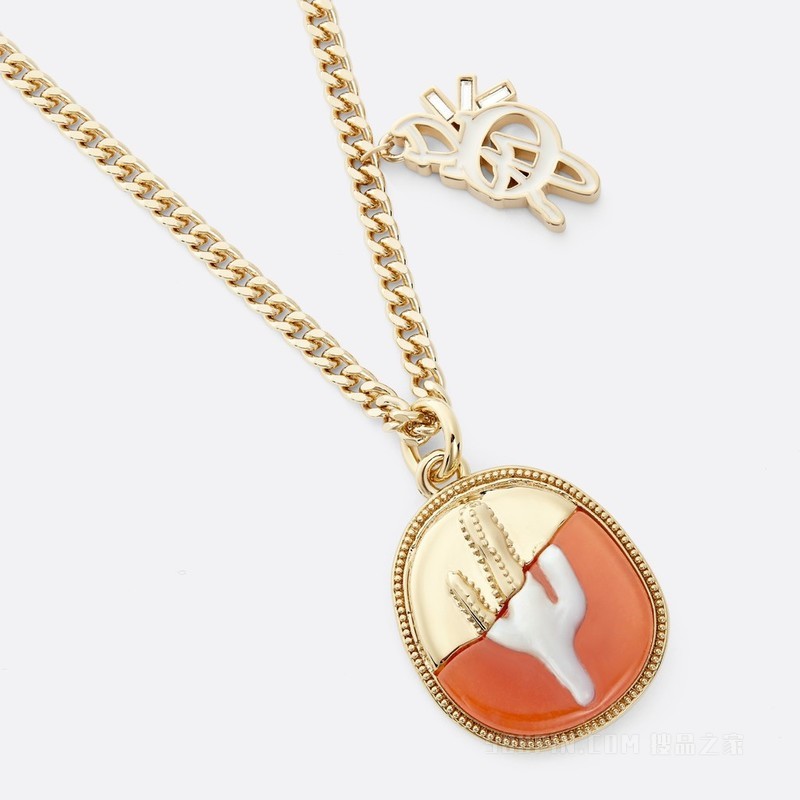 CACTUS JACK DIOR 吊坠项链 金色饰面黄铜, 橙色石饰和白色珍珠母贝装饰