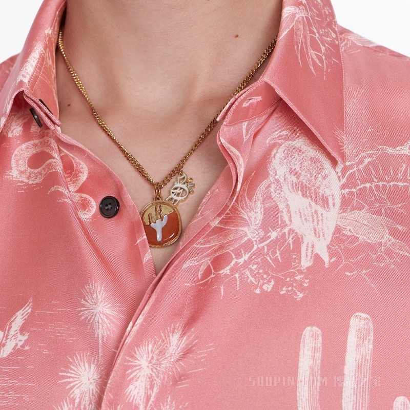 CACTUS JACK DIOR 吊坠项链 金色饰面黄铜, 橙色石饰和白色珍珠母贝装饰