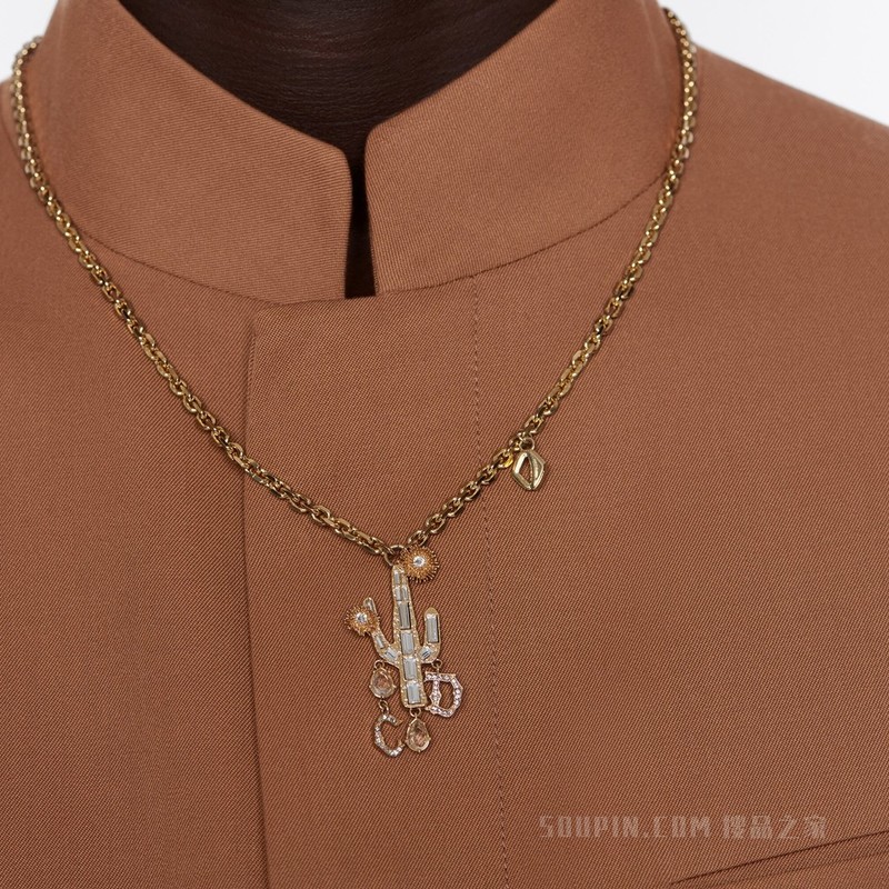 CACTUS JACK DIOR 吊坠项链 金色饰面黄铜和白色仿水晶装饰