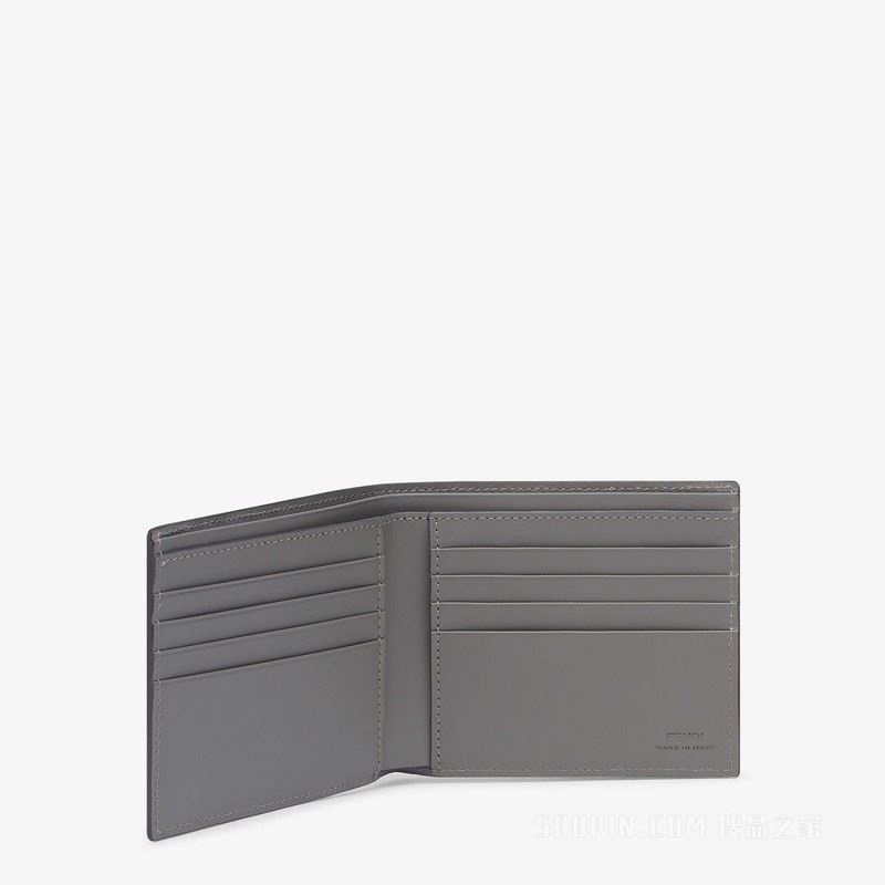 皮夹 灰色布料双折皮夹