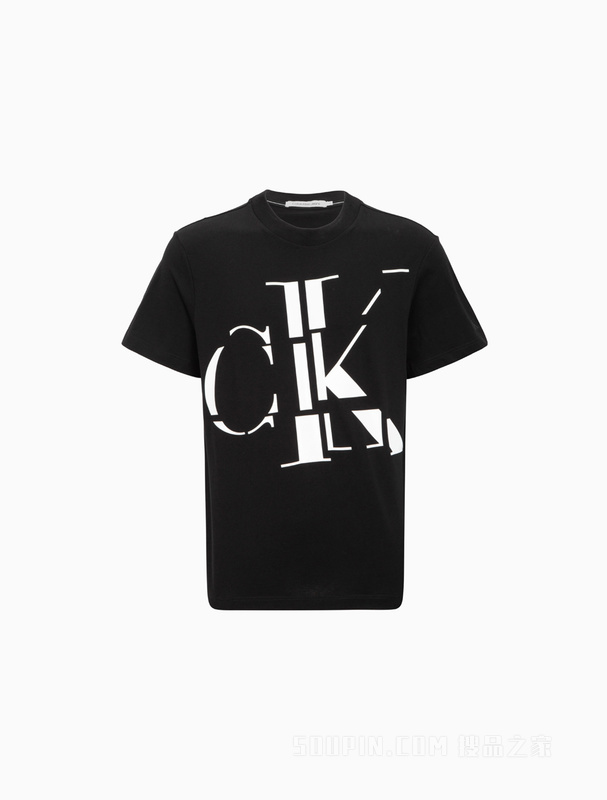 Calvin Klein 22初秋男士时尚圆领纯棉透气分割字母印花短袖T恤J321531