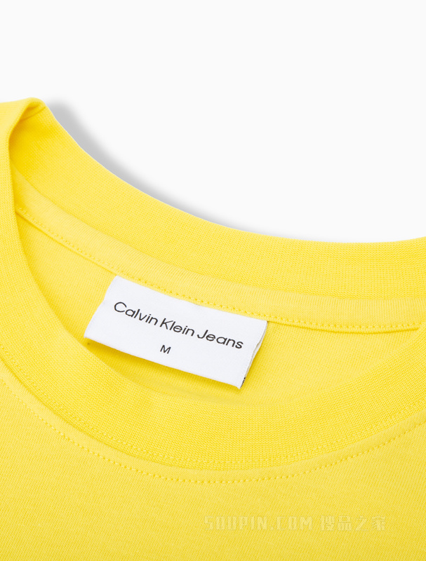 Calvin Klein 22春夏男女情侣中性时尚短款LOGO标牌拼接短袖T恤J400196