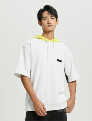 Calvin Klein 22春夏男女情侣中性简约印花拼色连帽短袖卫衣J400206