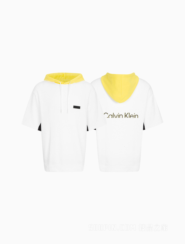 Calvin Klein 22春夏男女情侣中性简约印花拼色连帽短袖卫衣J400206