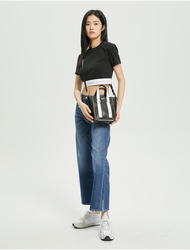 Calvin Klein 22初秋新款女士时尚短款圆领撞色LOGO织带短袖T恤J219617