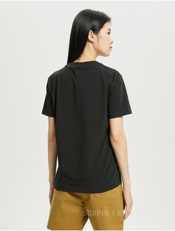 Calvin Klein 22初秋新款女士休闲圆领透气交叠LOGO标短袖T恤J219672