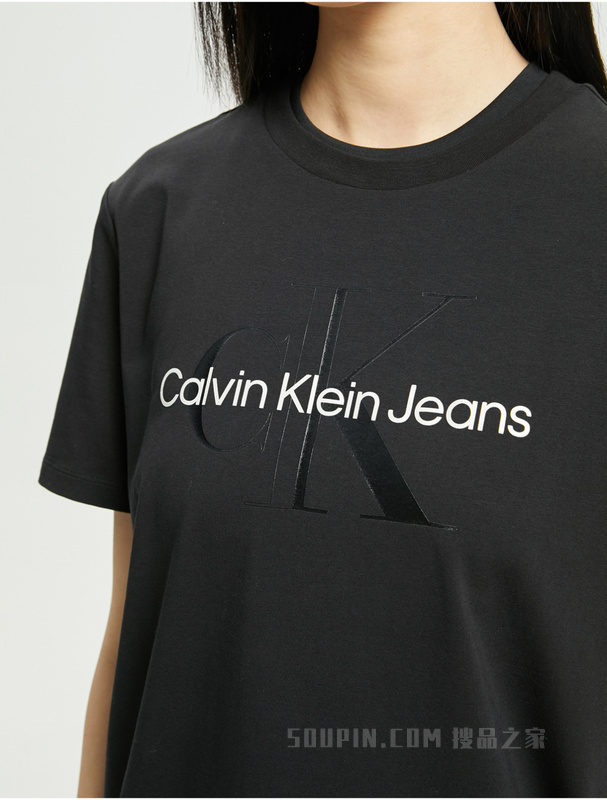 Calvin Klein 22初秋新款女士休闲圆领透气交叠LOGO标短袖T恤J219672