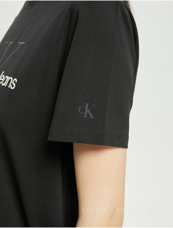 Calvin Klein 22初秋新款女士休闲圆领透气交叠LOGO标短袖T恤J219672