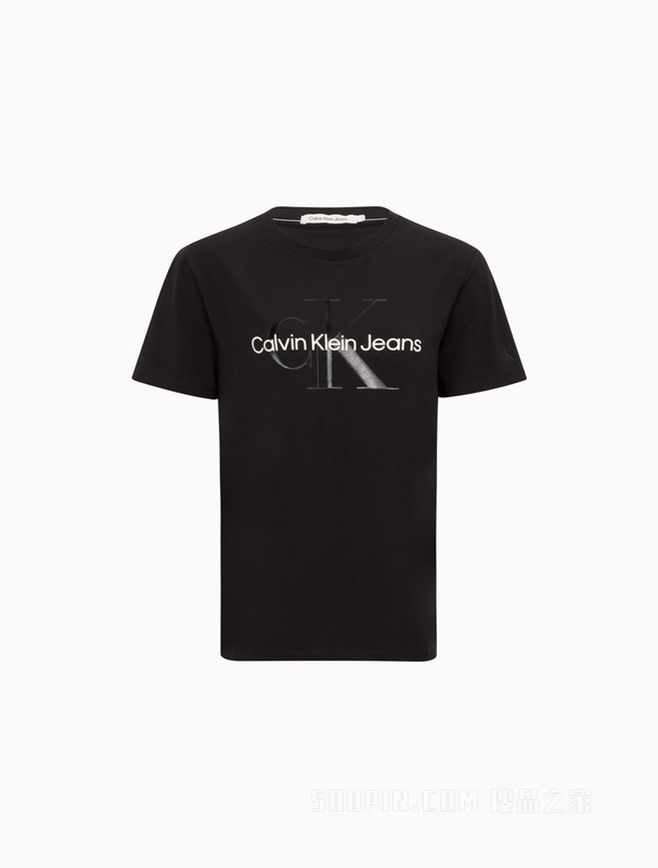 Calvin Klein 22初秋新款女士休闲圆领透气交叠LOGO标短袖T恤J219672