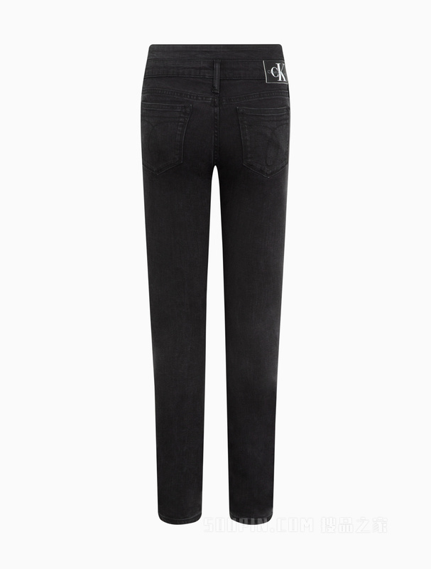 Calvin Klein 22秋冬女士双腰头LOGO贴片中腰紧身弹力牛仔裤J220057
