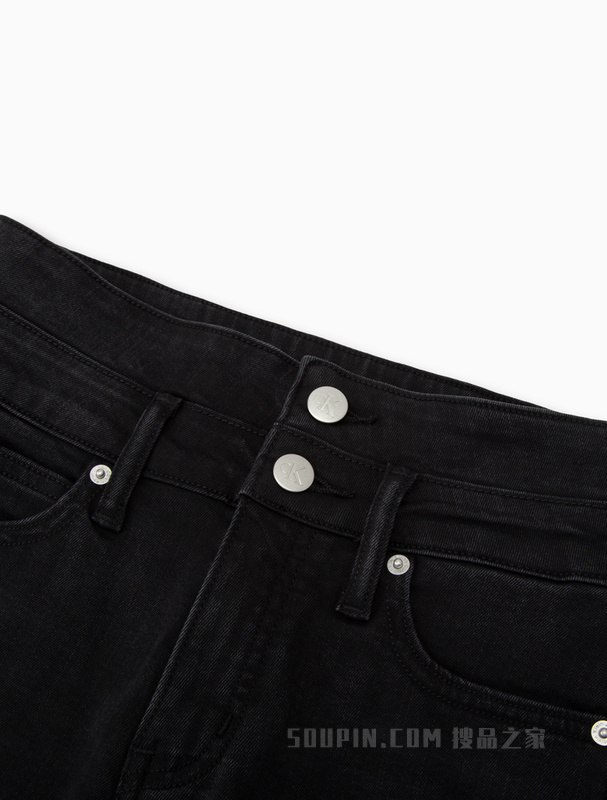 Calvin Klein 22秋冬女士双腰头LOGO贴片中腰紧身弹力牛仔裤J220057