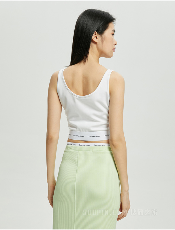 Calvin Klein 22初秋女士两件套LOGO织带背心+短款刺绣短袖卫衣J219670