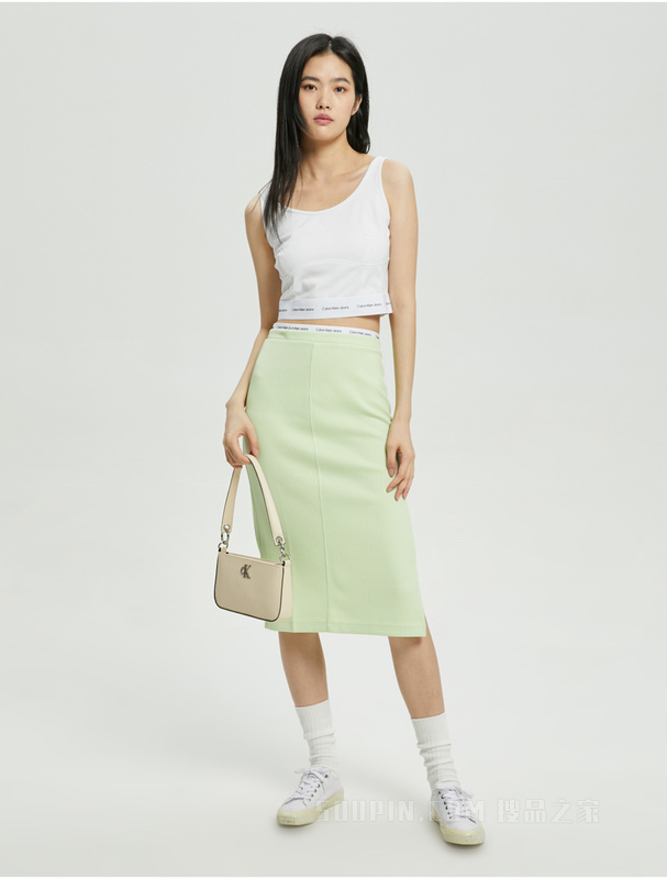 Calvin Klein 22初秋女士两件套LOGO织带背心+短款刺绣短袖卫衣J219670