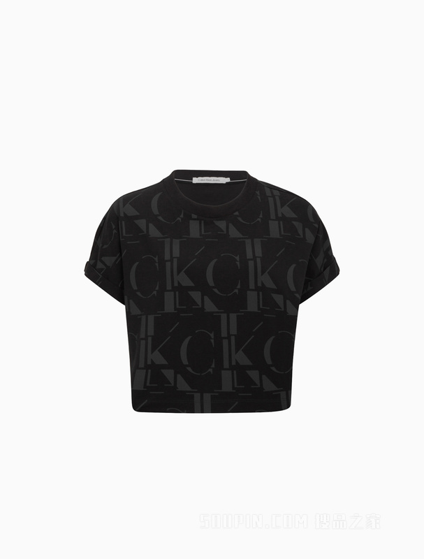 Calvin Klein 22初秋女士休闲短款字母满印透气圆领短袖T恤J219703