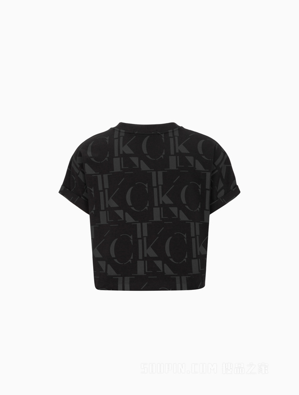 Calvin Klein 22初秋女士休闲短款字母满印透气圆领短袖T恤J219703
