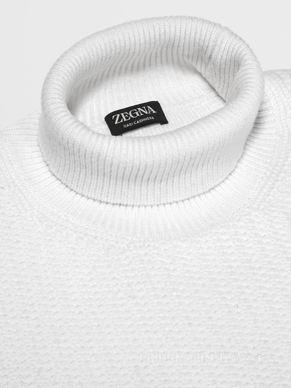 白色 Oasi Cashmere 高领毛衣