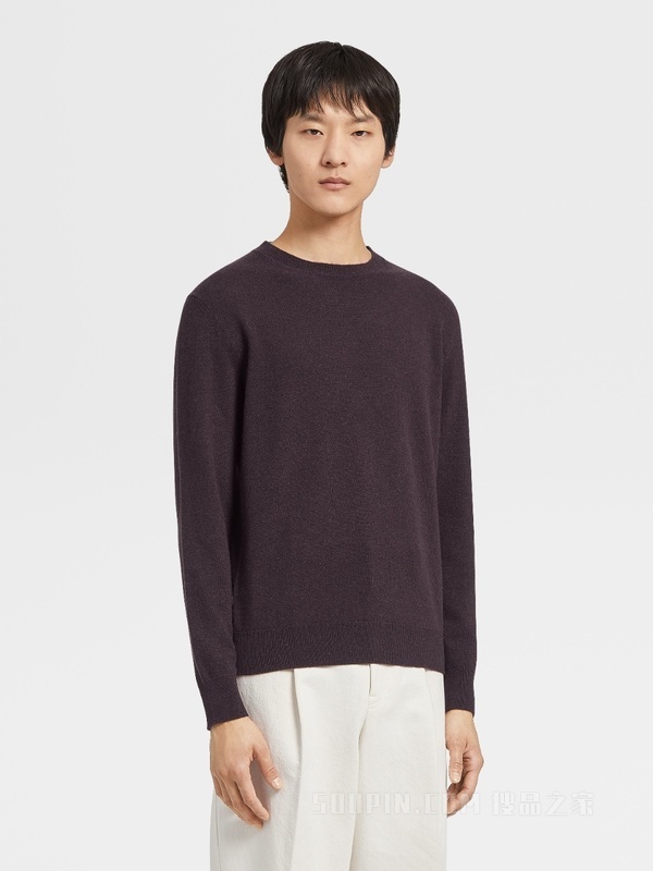 深紫色 Oasi Cashmere 圆领针织衫
