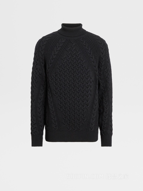 黑色 Techmerino™ 针织高龄毛衣