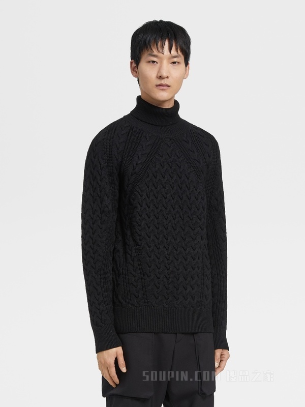 黑色 Techmerino™ 针织高龄毛衣