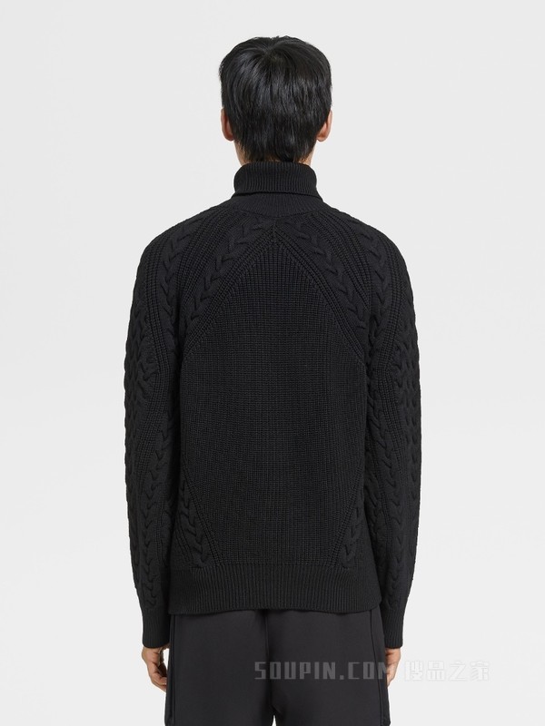 黑色 Techmerino™ 针织高龄毛衣