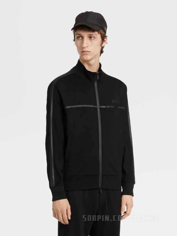 黑色 Techmerino™ 羊毛全拉链夹克