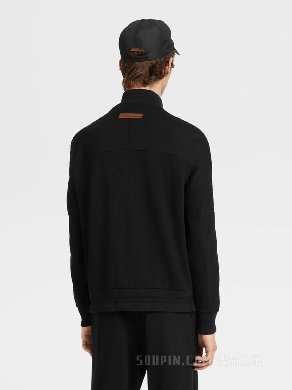 黑色 Techmerino™ 羊毛全拉链夹克