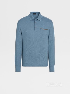 浅蔚蓝色棉质衬衫袖 Polo 衫