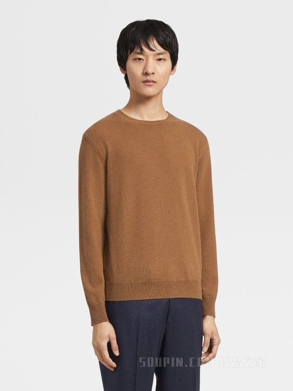 骆马红棕色 Oasi Cashmere 圆领针织衫