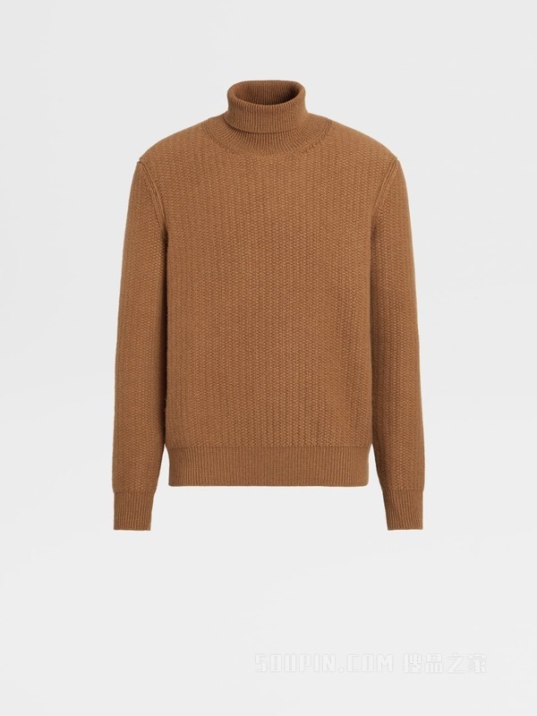 骆马红棕色 Oasi Cashmere 高领毛衣